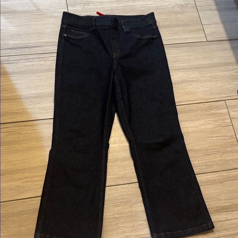 SPANX Black Straight-Leg Jeans with Subtle Flare